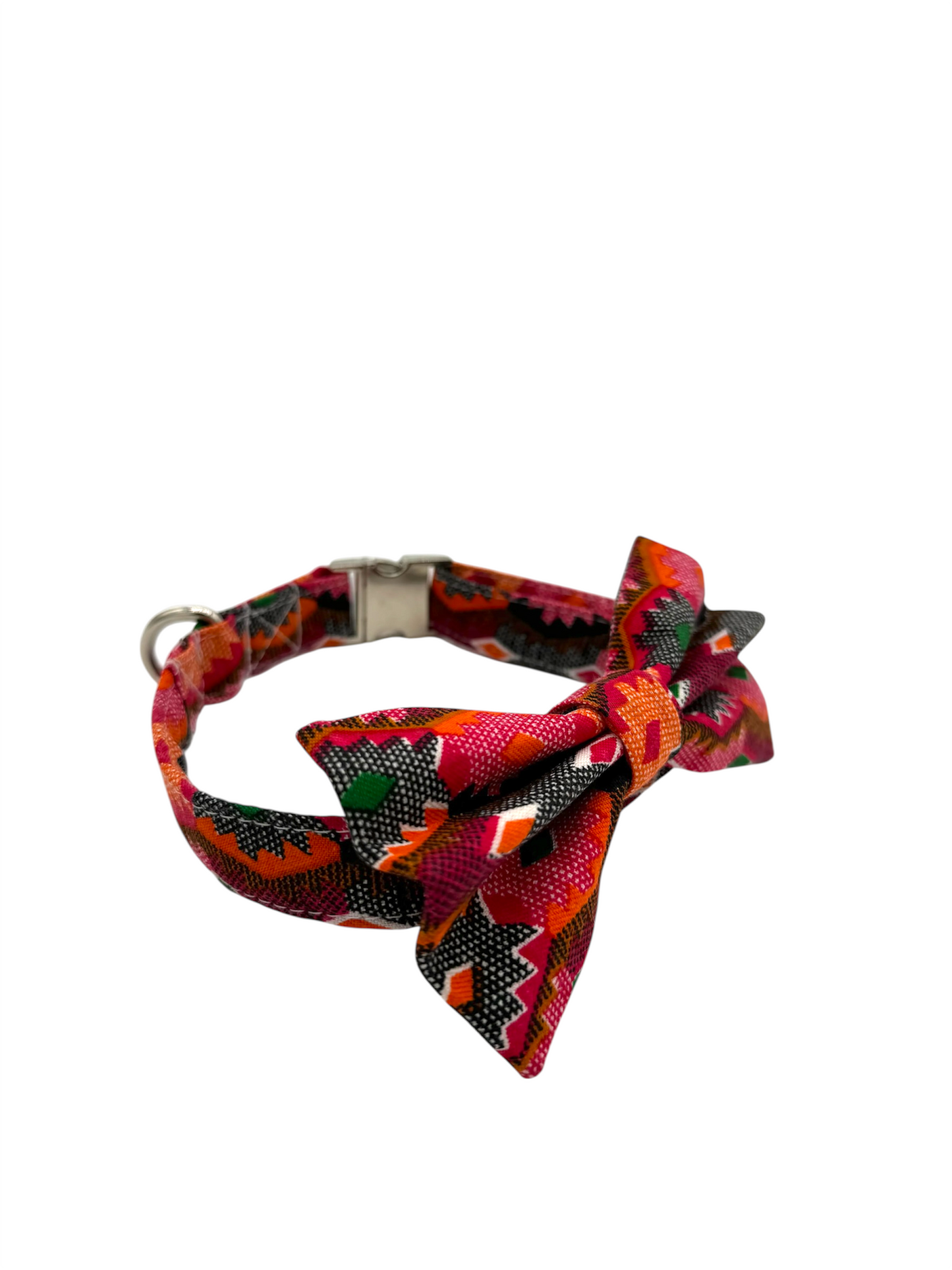 Dog Bow and Collar - Red Dhaka