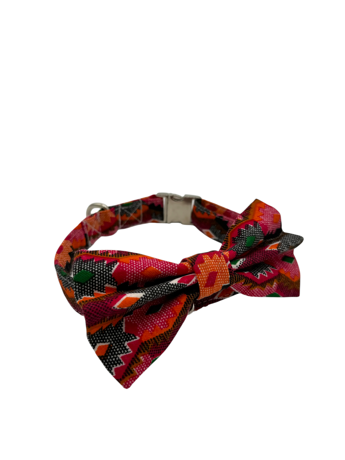 Dog Bow and Collar - Red Dhaka