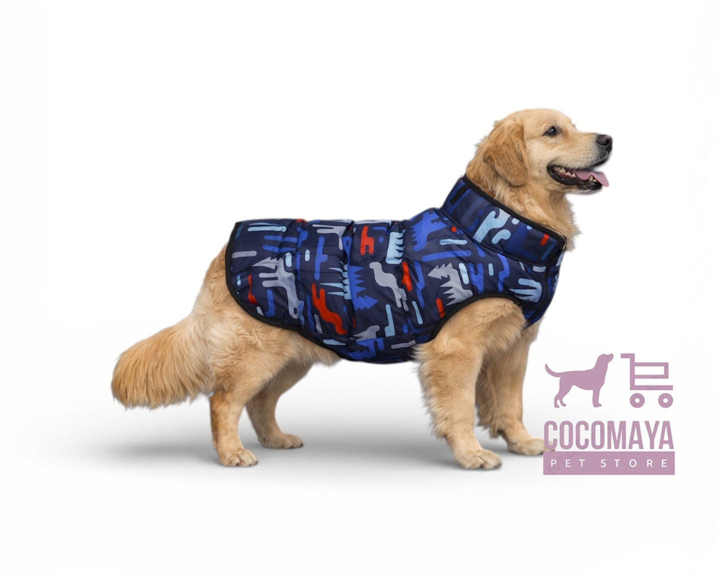 Dog_Wearing_Blue_and_Black_Winter_Adjustable_Jacket