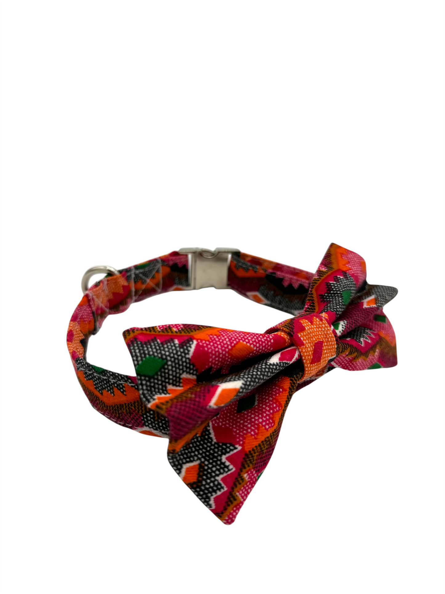 Dog Bow and Collar - Red Dhaka