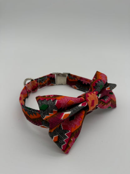Dog Bow and Collar - Red Dhaka