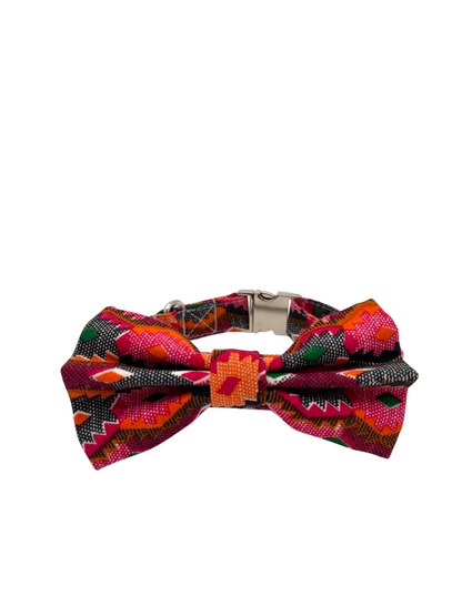 Dog Bow and Collar - Red Dhaka