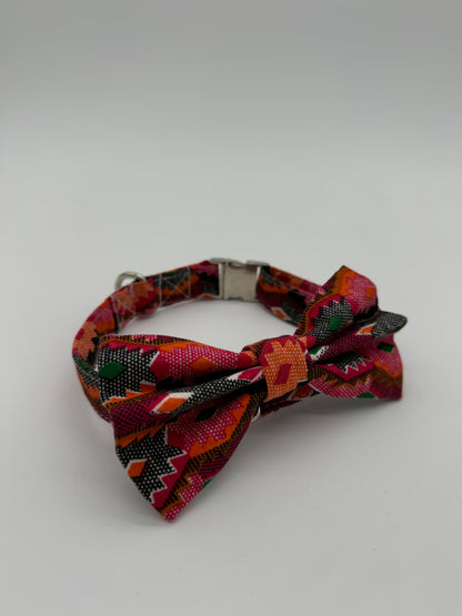 Dog Bow and Collar - Red Dhaka
